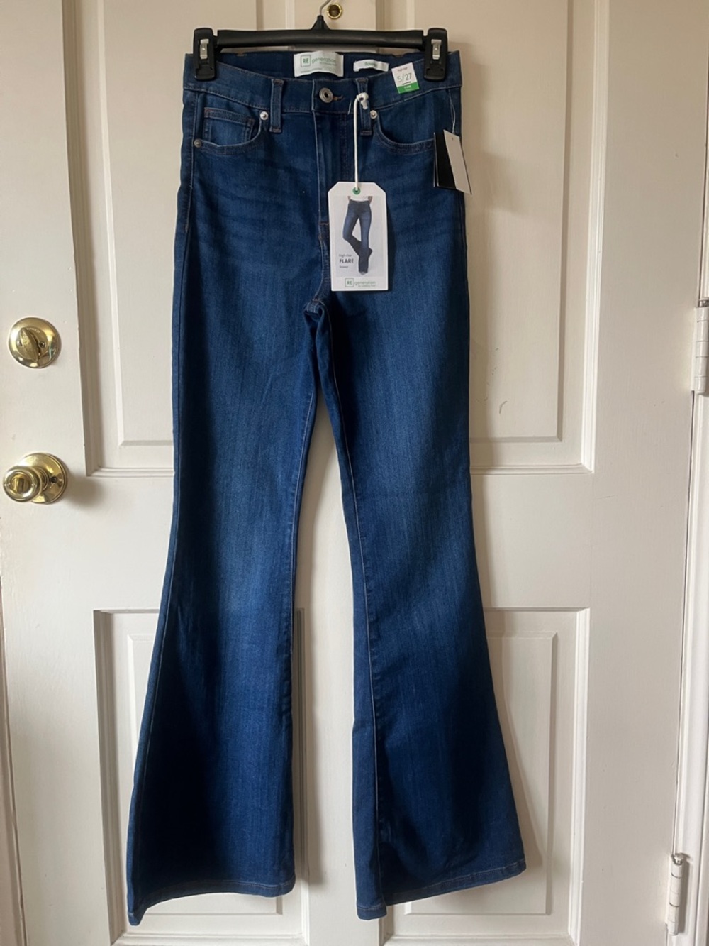 High-Rise Dark Blue Flare Jeans - Women's Wide Leg
